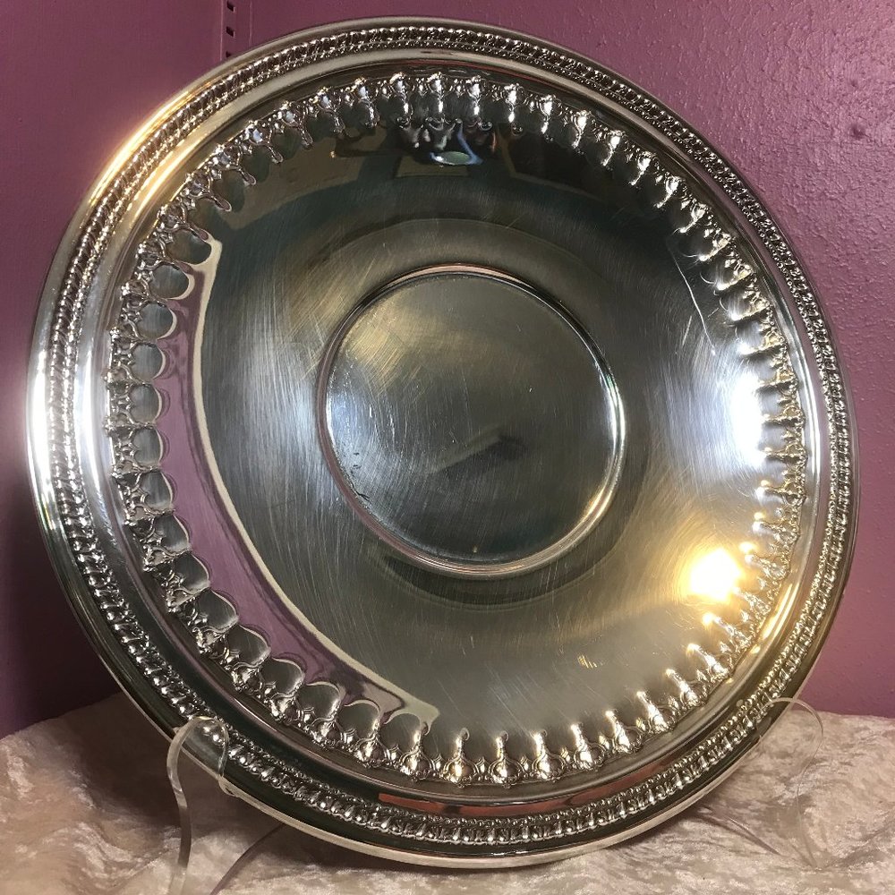 Reed & Barton Vintage Silver Plated Large Platter Retro Serving Plate Ornate GUC